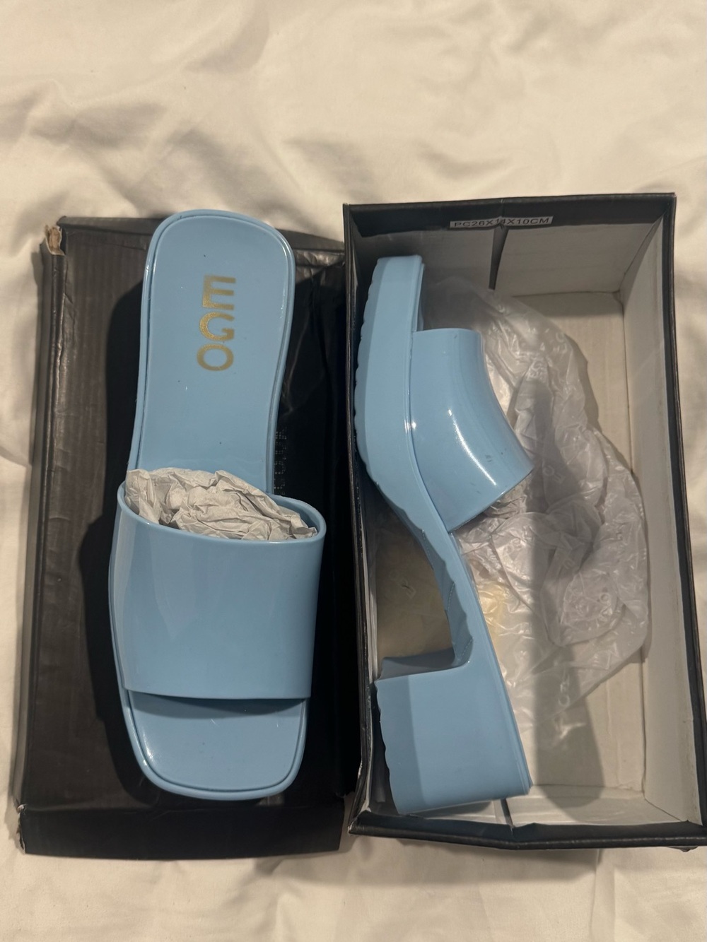 EGO Glossy Powder Blue Slide Mules